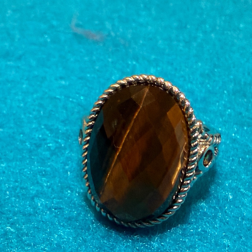 925 China Large Tiger Eye Cocktail Ring